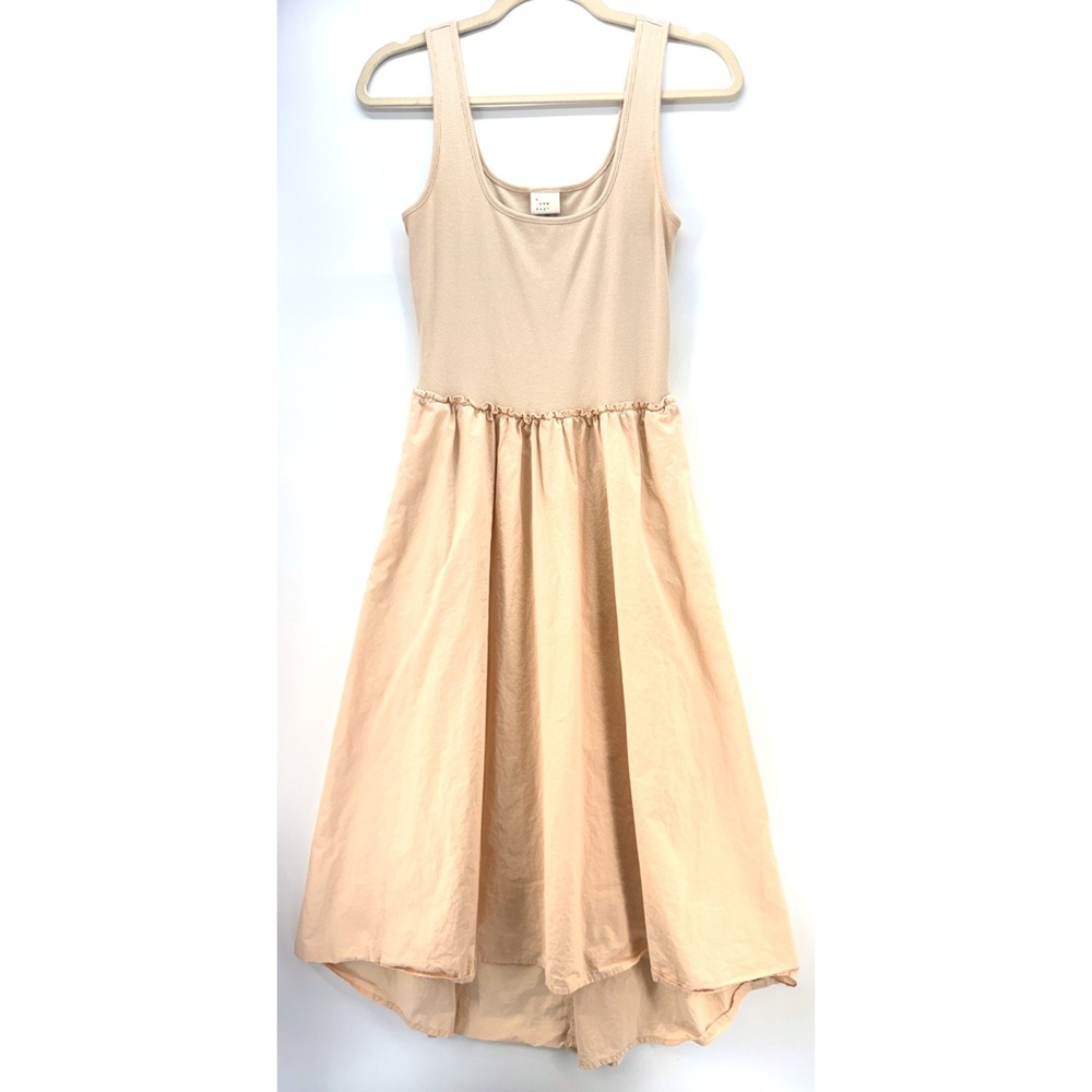 Midi Tank Dress Sz XS Beige Ribbed Cottagecore Coquette‎ Pockets Picnic Prairie